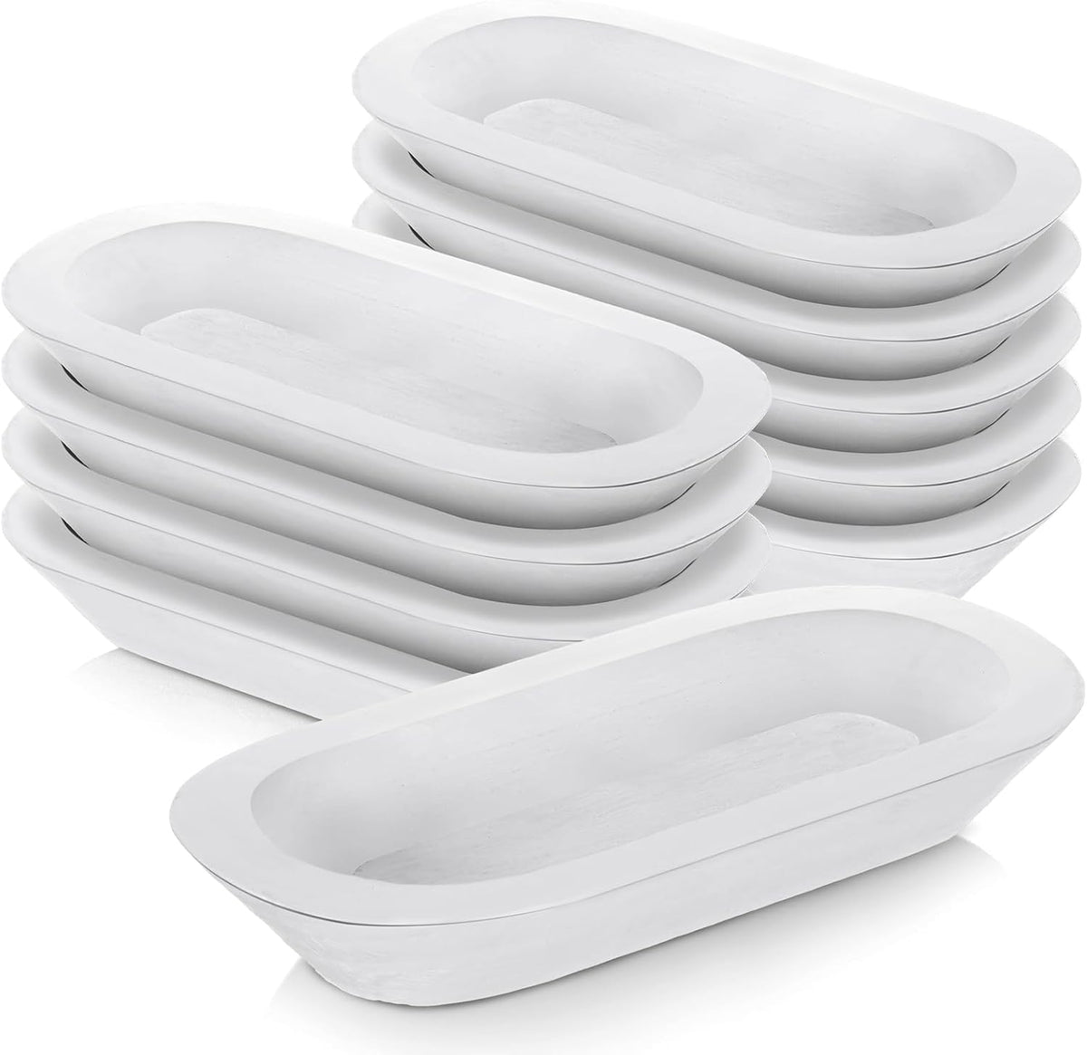Nuogo 10 Pack 12.5 Inches Wooden Dough Bowls Bulk Rustic Bowls, White