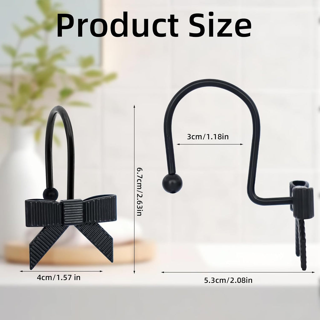 Decorative Shower Curtain Hooks, Luxury Bowknot Shower Curtain Rings, Modern Bow Shower Curtain Hangers, 12PCS Shower Hooks for Home Decor, Bathroom, Bedroom, Living Room (Black)