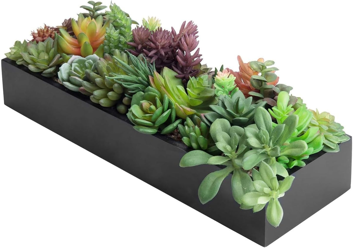 MyGift 15.75 Inch Faux Succulent PlantsArrangement in Black Wood Planter