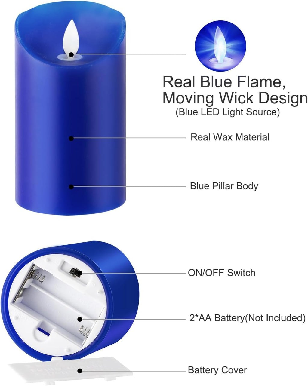 Remote Control Real Wax Blue Flame LED Candles, Moving Wick