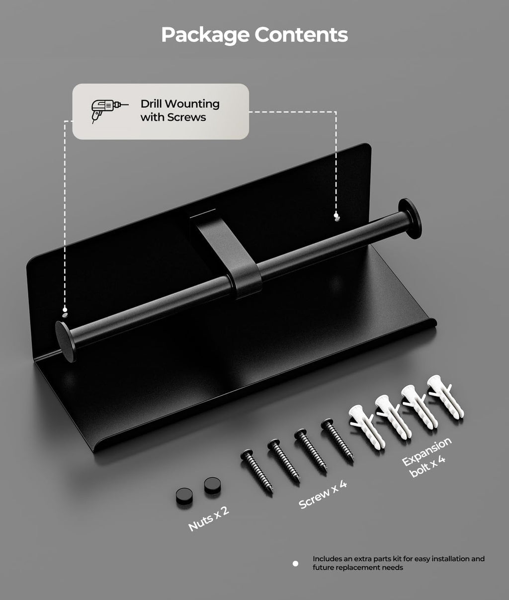 Double Toilet Paper Holder with Shelf, Wall Mount Tissue Roll Holder for Bathroom, 304 Stainless Steel Commercial Toilet Paper Dispenser with Phone Shelf, Matte Black