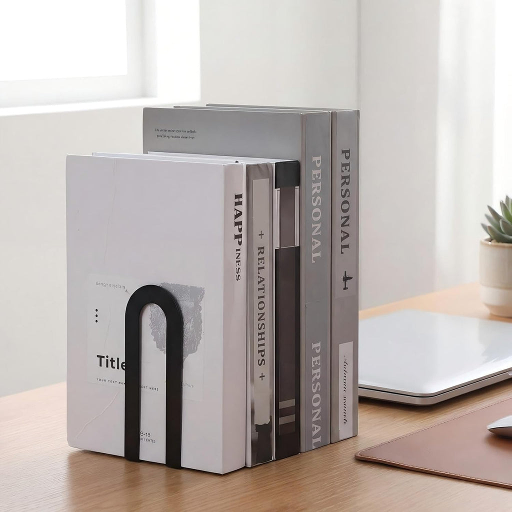 Chunful 6 Pcs Metal Bookends, Black, Round