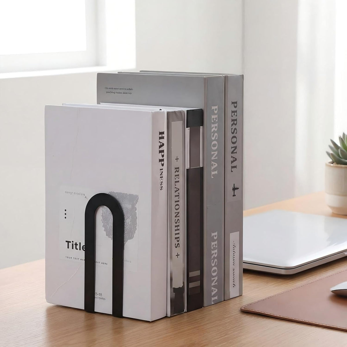 Chunful 6 Pcs Metal Bookends, Black, Round