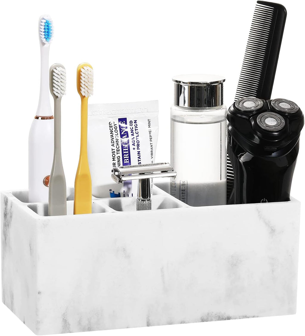 Luxspire 5 Slots Toothbrush Holders, Resin, Gravel White