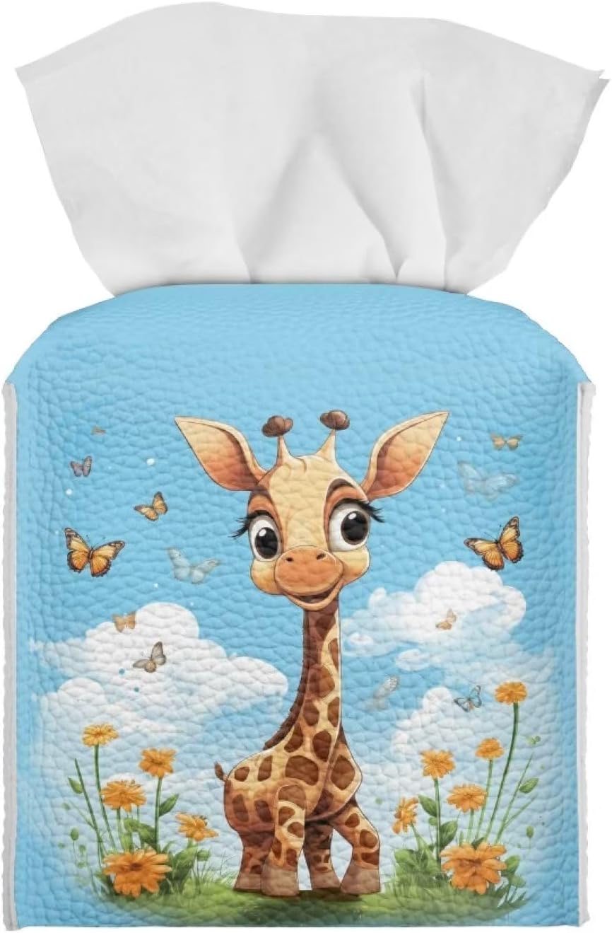 ZOUTAIRONG Butterfly Giraffe Tissue Box Cover Square Tissue Box Holder Home Decor Tissue Dispenser for Bathroom Dresser, Vanity Countertop, Tabletop, Office, Car Tissue Cover Cube Cover Blue