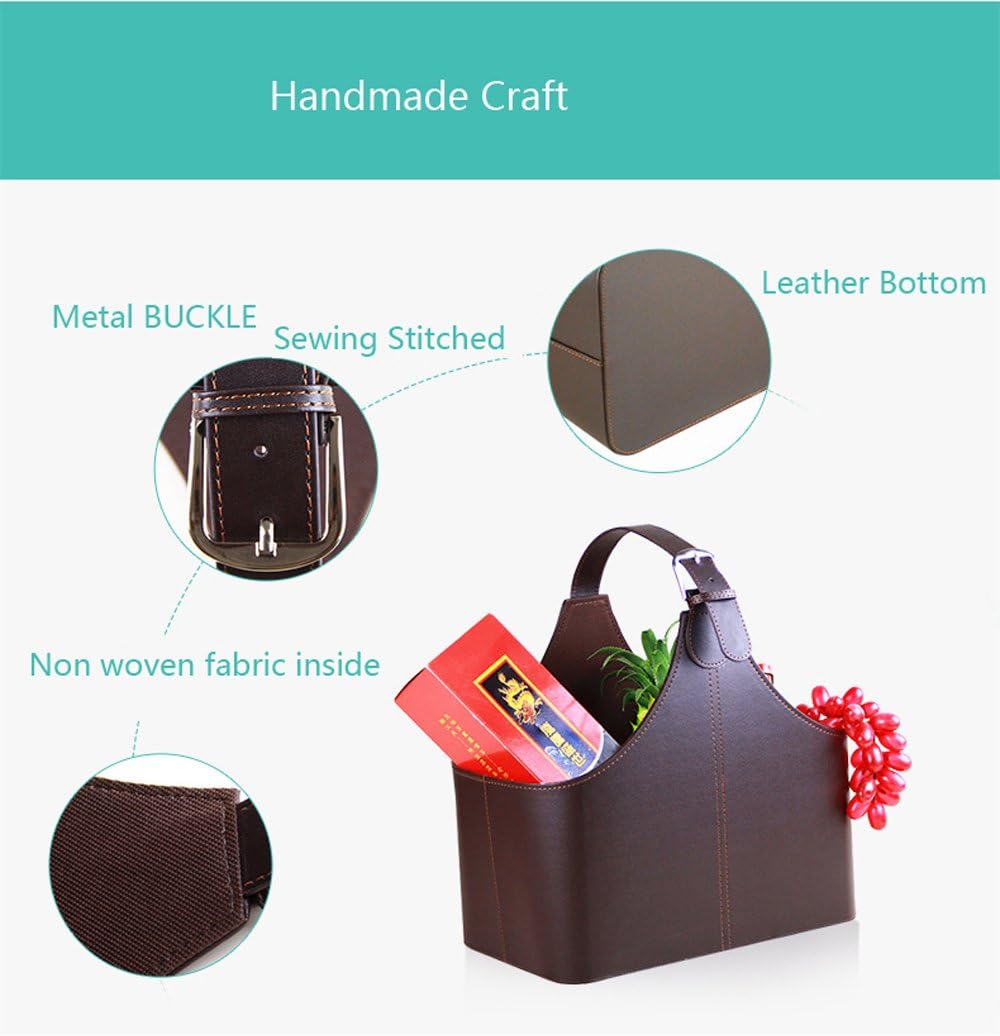 Leather Gift Basket,Magazine Newspaper Holder/Racks,Storage Organizer for Wine Flowers Fruits Candys,for holiday presents Christmas display (Coffee)