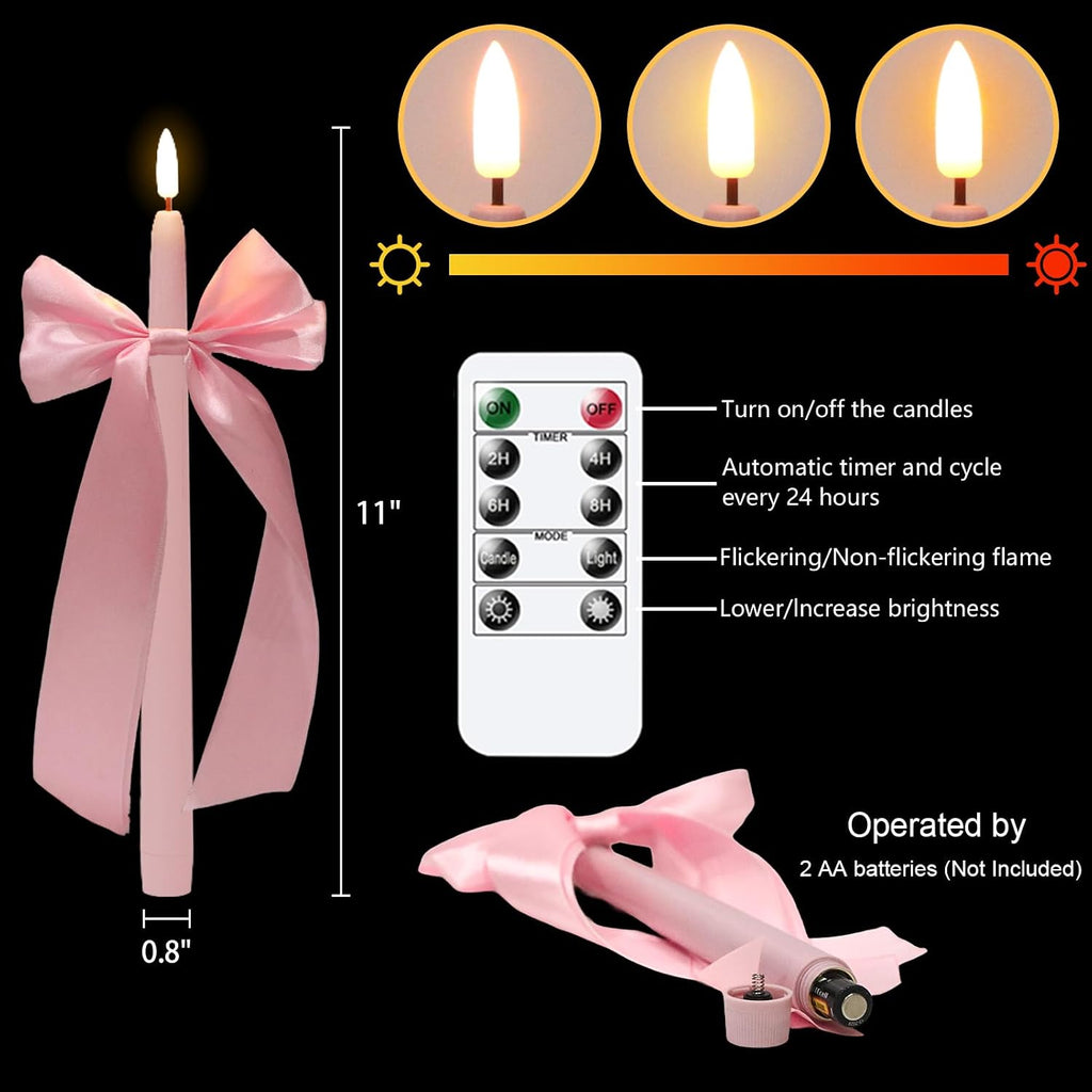 Wondise Pink Flameless Taper Candles with Remote Timer