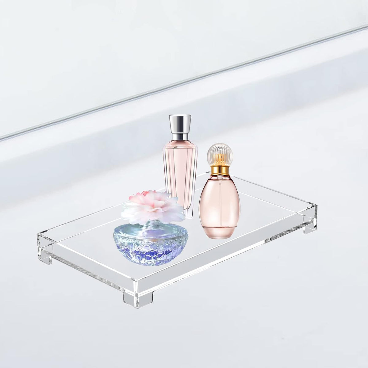 Vanity Bathroom Tray Acrylic Clear Rectangle Decorative Organizer, Medium