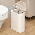 MRBIN Automatic Small Bathroom Trash Can with Lid, Bathroom Garbage Can 2 Gal Motion Sensor Trash Can, Slim Touchless Electric Waste Basket, Cream White