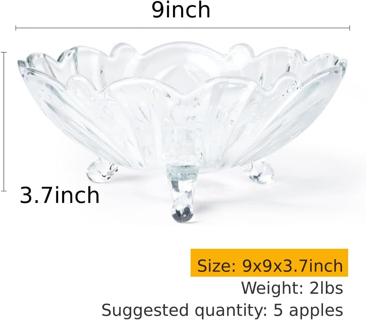 MIMMU Glass Fruit Bowl 9" Wavy Edge Pedestal Serving Bowl Kitchen Decor