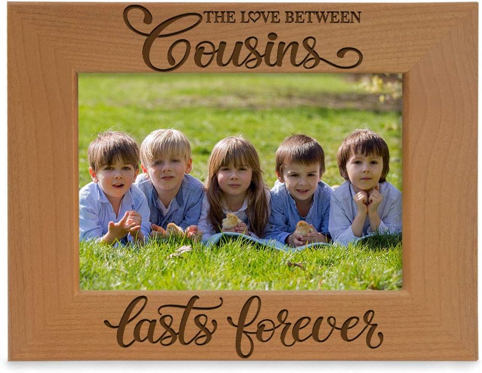 KATE POSH The Love Between Cousins Lasts Forever Engraved Natural Wood Picture Frame. (5x7-Horizontal)