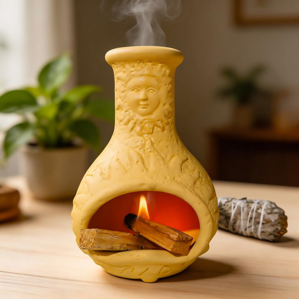 Yellow Mini Chiminea Palo Santo Holder, Handmade Ash Catcher Smudge Bowl