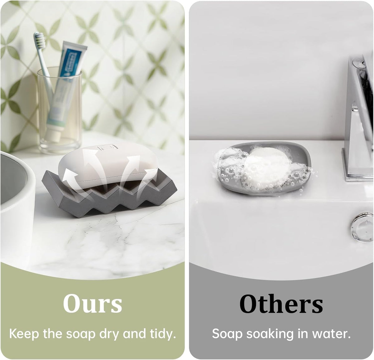 Bar Soap Holder Diatomite Soap Dish Sponge Caddy, Dark Grey