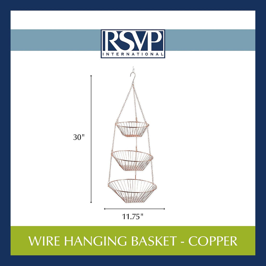 RSVP International Hanging Storage Collection 3-Tier Baskets, Copper Wire