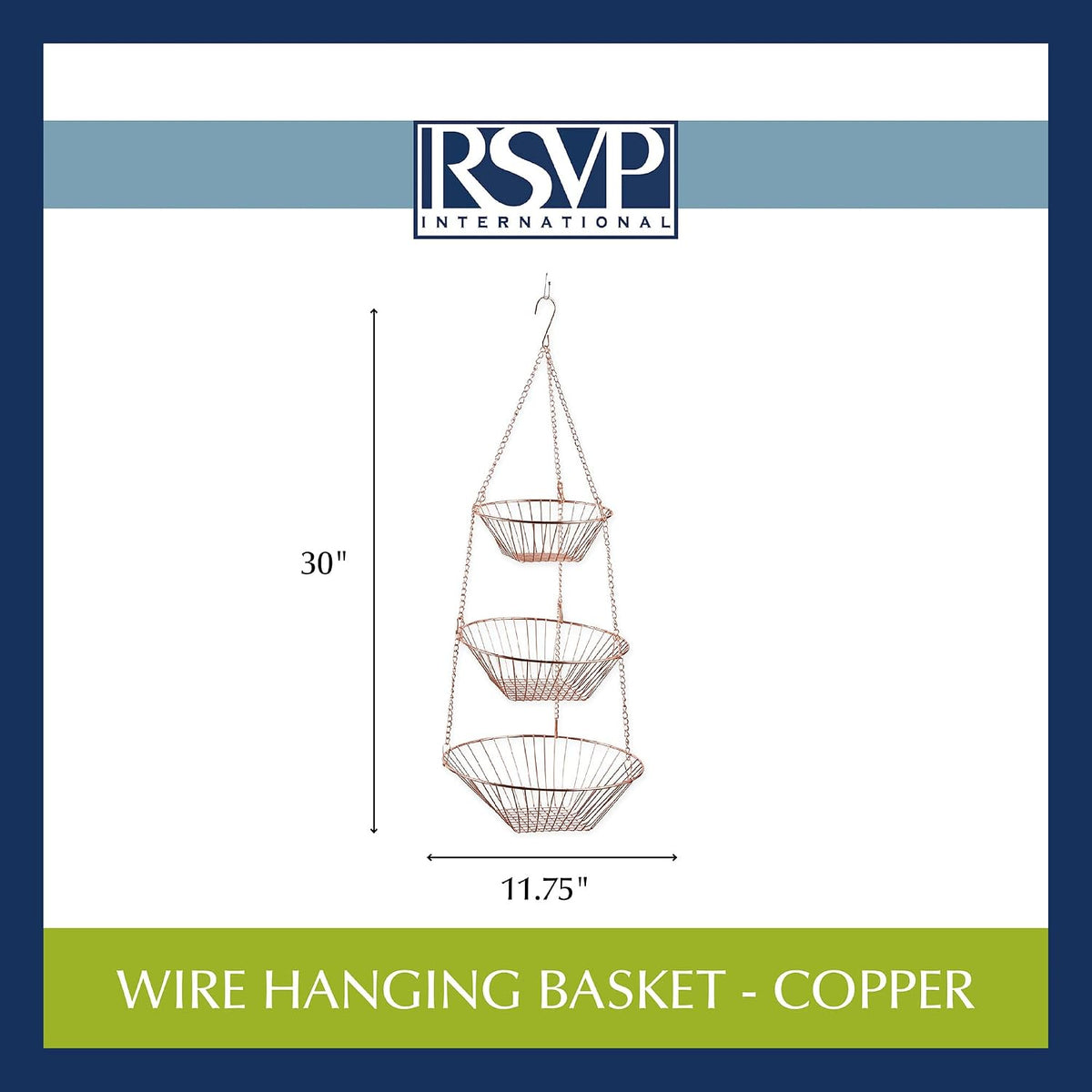 RSVP International Hanging Storage Collection 3-Tier Baskets, Copper Wire