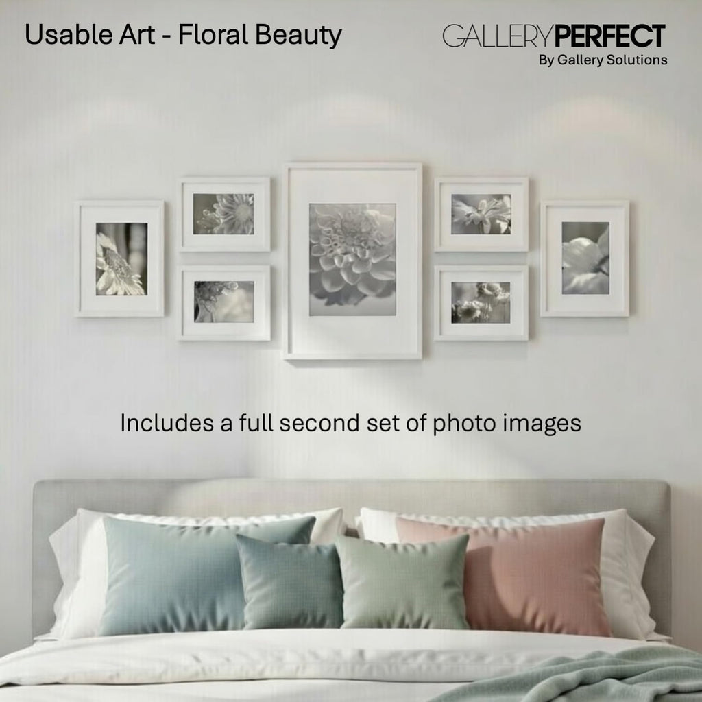 GALLERY PERFECT Multi-Size Picture Frame Set 7 Pack, White Gallery Wall Frames with Hanging Hardware, Clear Glass - One 12x16, Two 8x10, Four 6x8 Matted Photo Frames for Wall Display