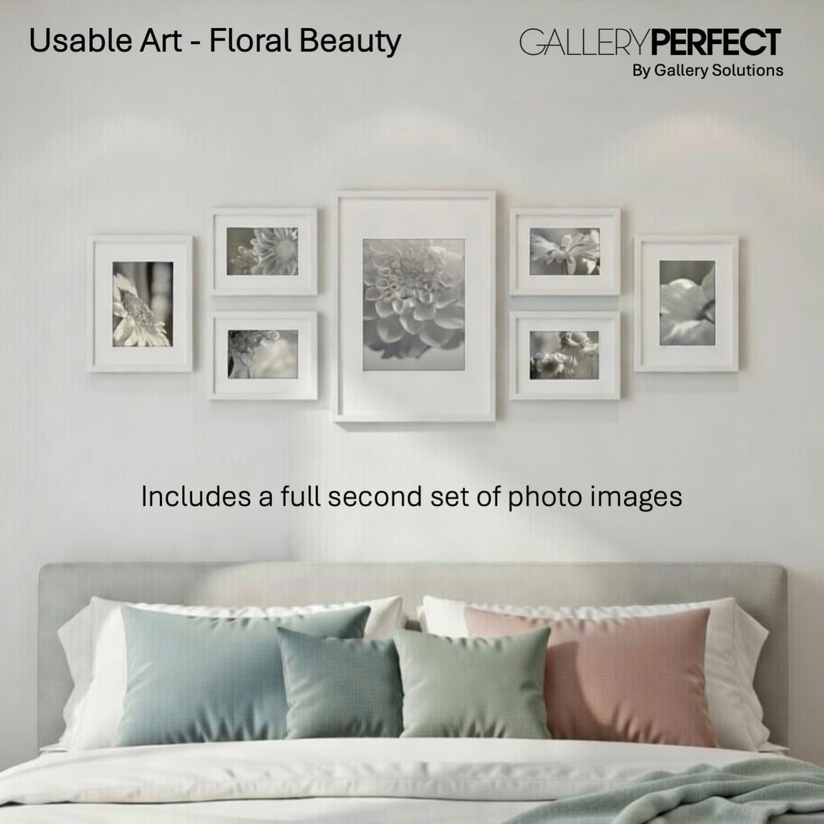 GALLERY PERFECT Multi-Size Picture Frame Set 7 Pack, White Gallery Wall Frames with Hanging Hardware, Clear Glass - One 12x16, Two 8x10, Four 6x8 Matted Photo Frames for Wall Display