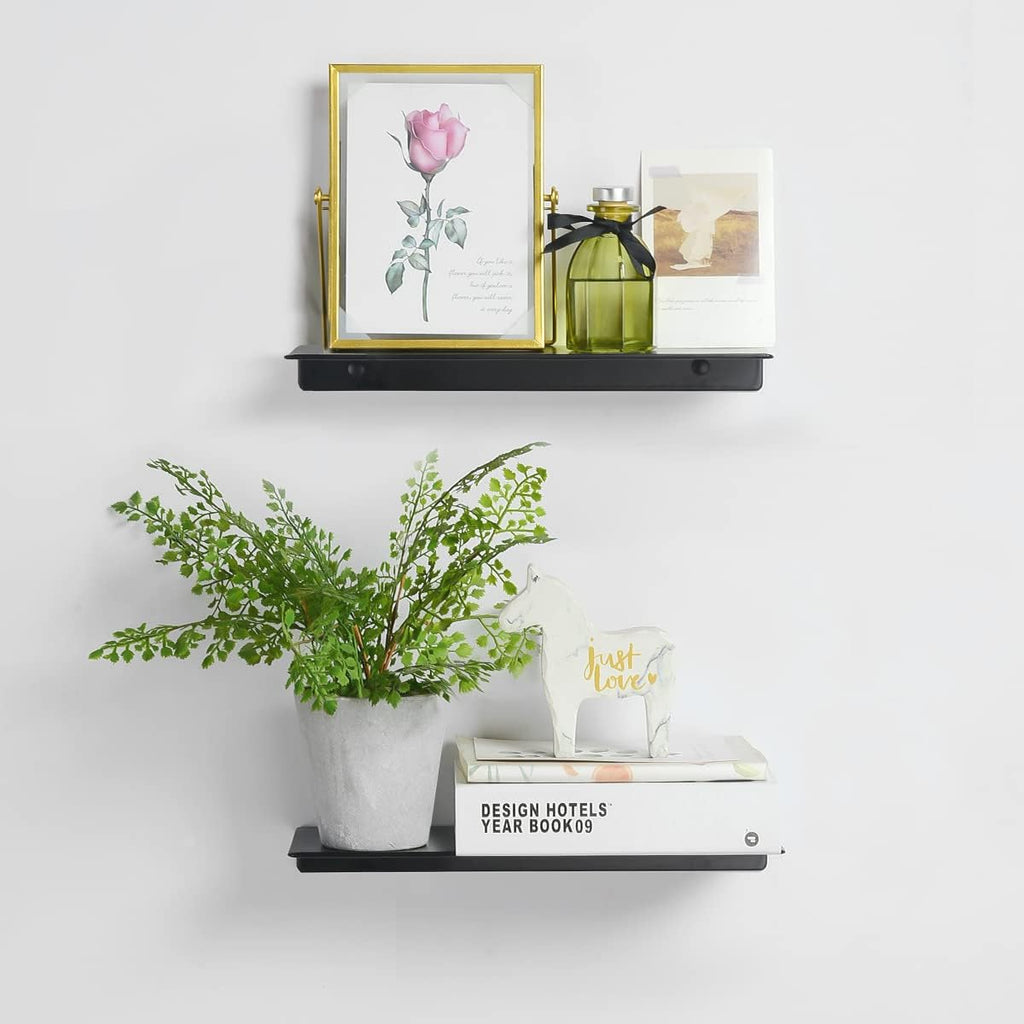 Modern Floating Shelf Wall Mounted Heavy Duty for Living Room Bedroom Bathroom, 12 Inch, Black, 2 Pack