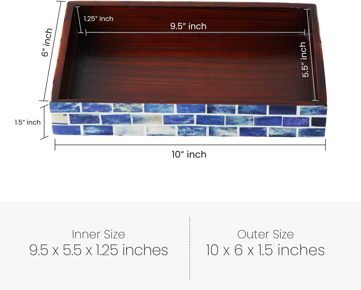 Handicrafts Home Bone Inlay Indigo Decorative Organizer Vanity Tray, 10x6