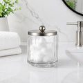 Clear Transparent Apothecary Octagional Shaped Glass Canister Jar With Satin Nickel Metal Lid Cover for Bathroom Organization, Cotton Balls, Q Tips, and Small Accessories, Bath Storage