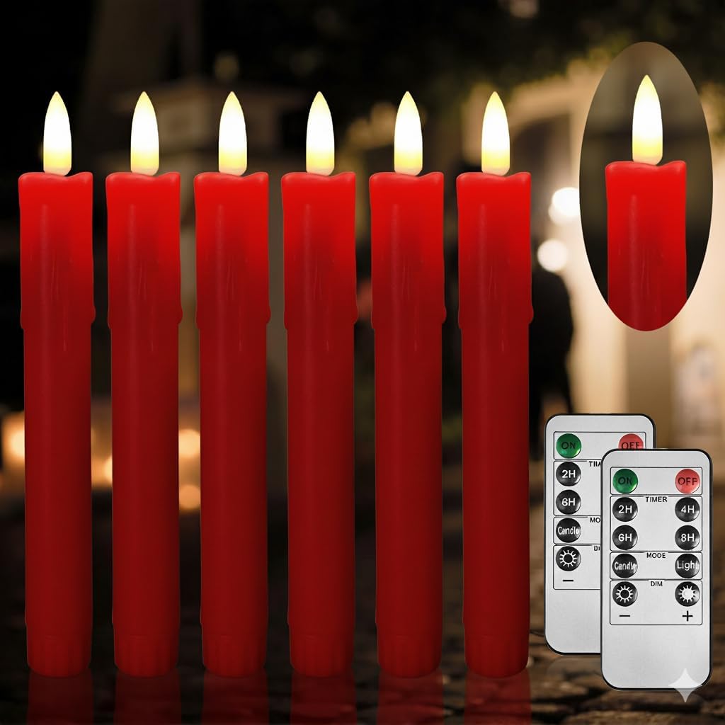6.7 Inch LED Candles Battery Operated, Red, Set of 6