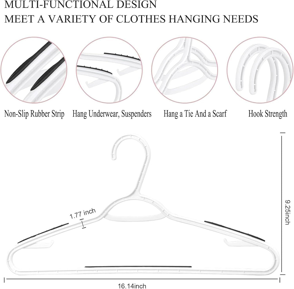 Plastic Hangers 30 Pack - Non Slip Clothes Hangers,Holds up to 18 lbs, Slim Space Saving Hangers for Suit,Dress,t Shirts,Blouse,Coats, Pants (White)