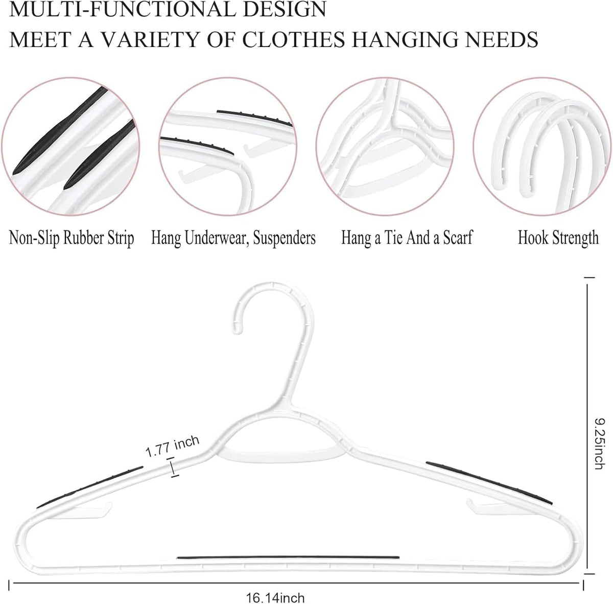 Plastic Hangers 30 Pack - Non Slip Clothes Hangers,Holds up to 18 lbs, Slim Space Saving Hangers for Suit,Dress,t Shirts,Blouse,Coats, Pants (White)