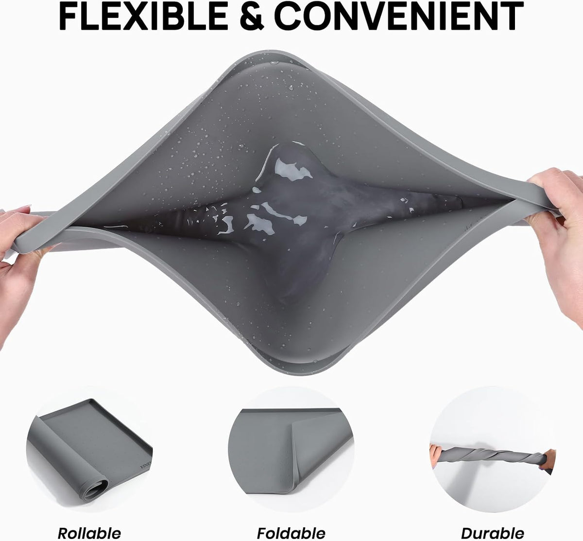 YINEYA 2 Pack Silicone Dog & Cat Food Mat Waterproof 18" x 12", Raised Edge Dog Bowl Mat for Food and Water, BPA-Free Non-Slip Pet Feeding Mats for Floors, Multifunctional Silicone Mat (Gray)