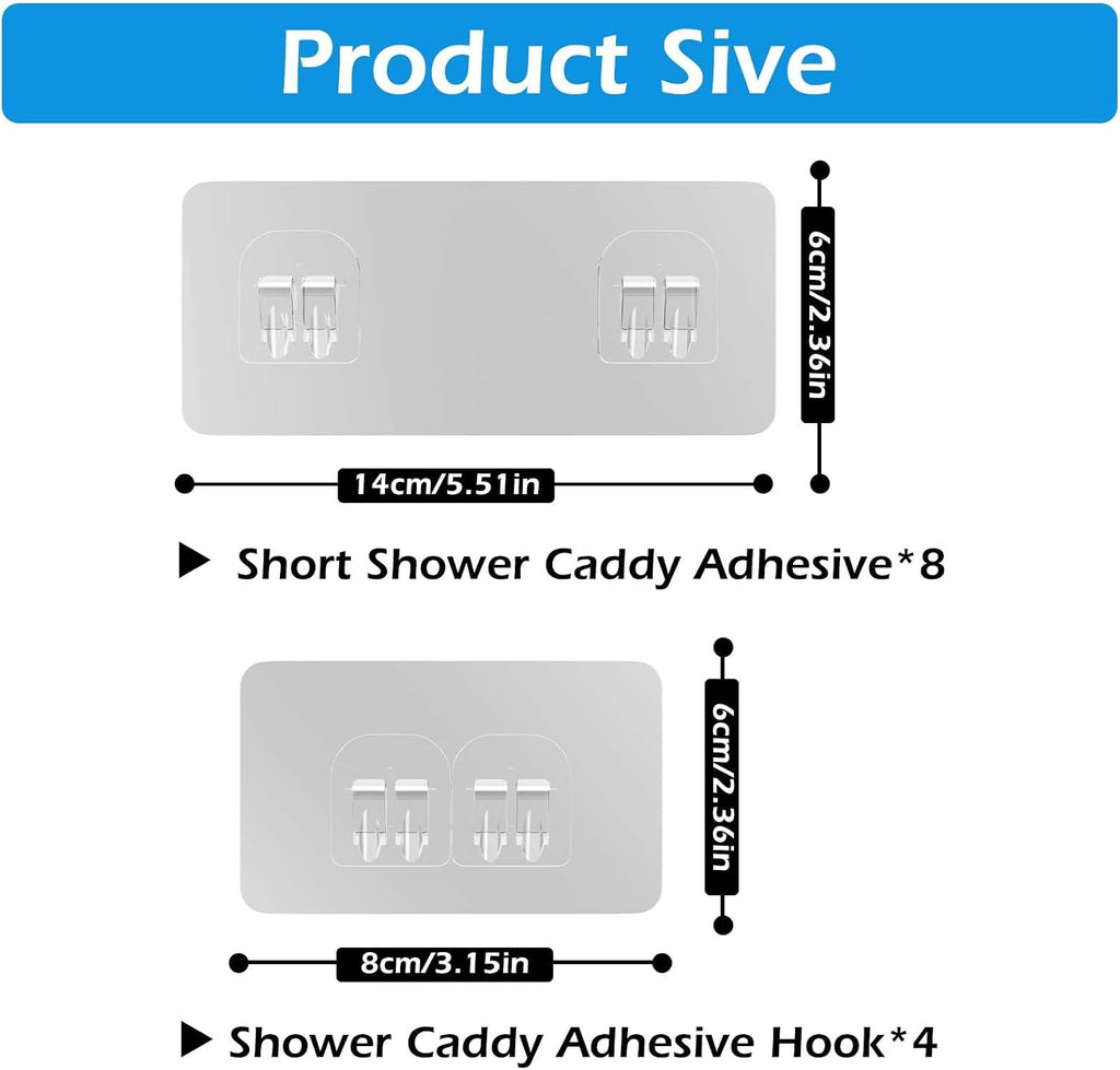 12 Pack Shower Caddy Adhesive Replacement, Shower Adhesive Strips, Waterproof Adhesive Hooks, Strong Sticker, No Drilling, for Bathroom Shelf and Kitchen Racks