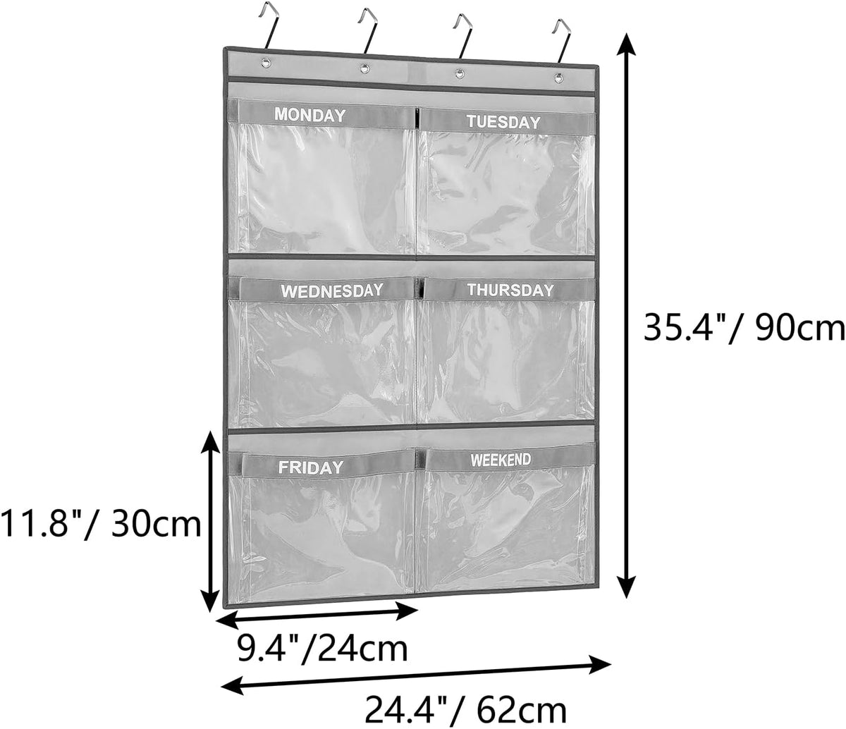 Weekly Clothes Organizer Day of Week School Clothing Storage Hanging Closet Organization for Kids Monday to Weekend (GREY)
