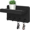 Nekon Key Holder Wall Mount, 8.5 Inch Small Wooden Wall Organizer, Black