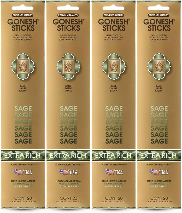 Gonesh - Extra Rich Scented Incense Sticks - Non-Toxic 10” Slow Burn Aromatic Sticks - Sage - 80 Pack