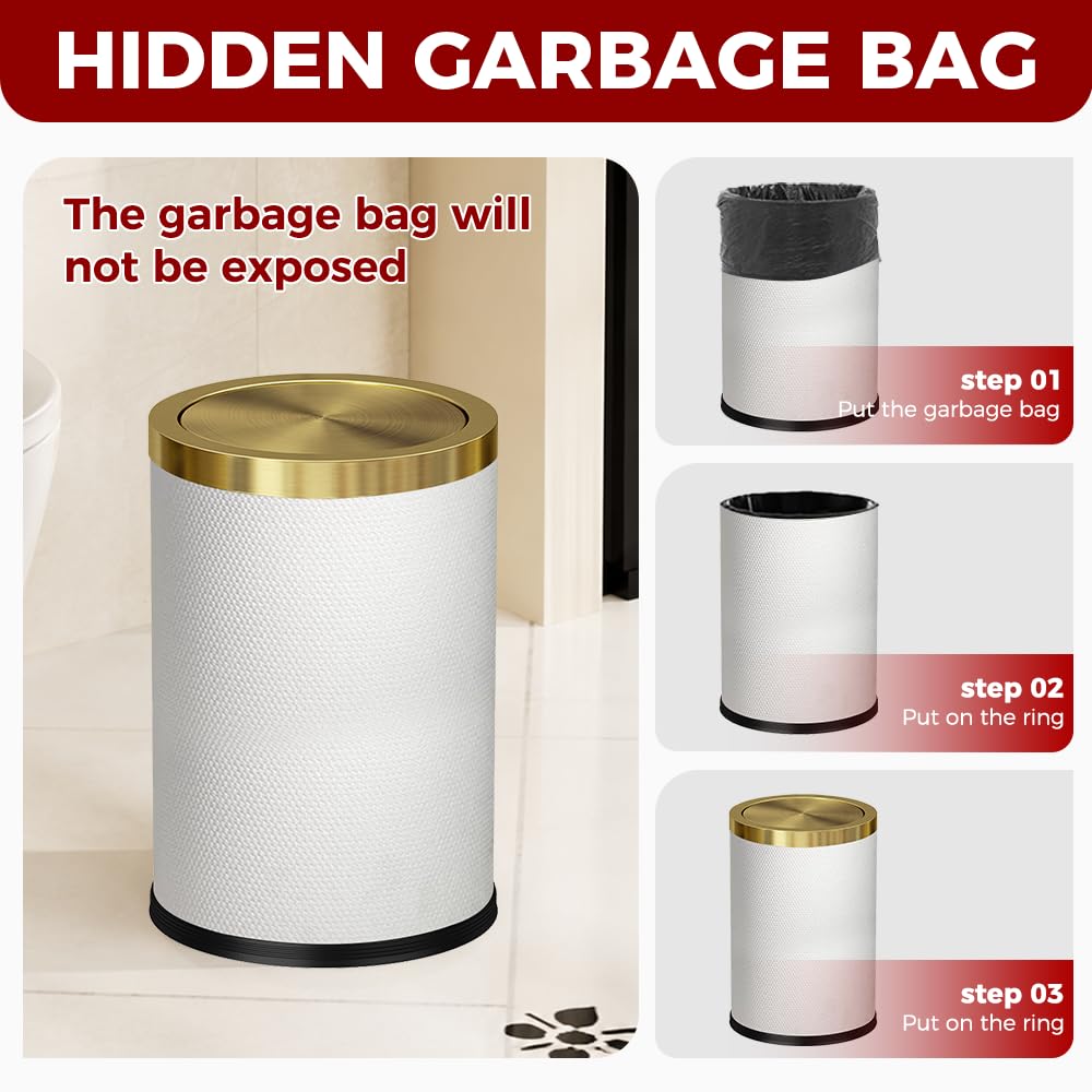 9L/2.4Gal Gold Waste Basket for Bathroom with Lid