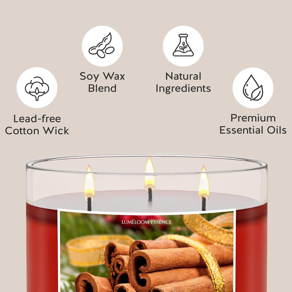 LUMELOOM Cinnamon Candles, 14.5oz Large 3-Wick Candles for Home Scented