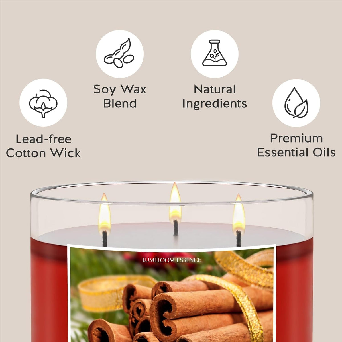 LUMELOOM Cinnamon Candles, 14.5oz Large 3-Wick Candles for Home Scented
