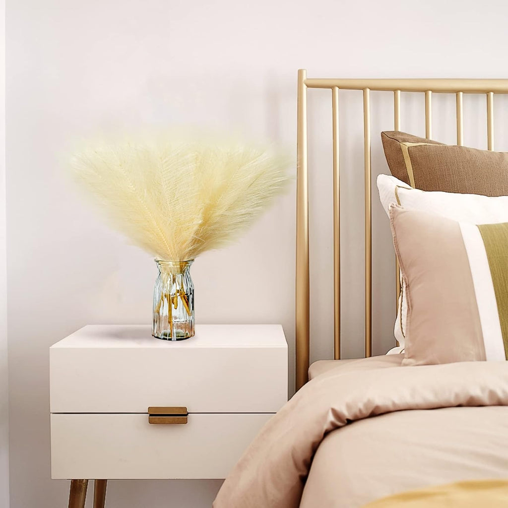 Faux Pampas Grass, 6 Stems Artificial Pampas Grass Decor Flurry Pompous Grass for Small Vase Boho Home Decor/Wedding Arrangements/Rustic Decor 18''/45cm (Beige)