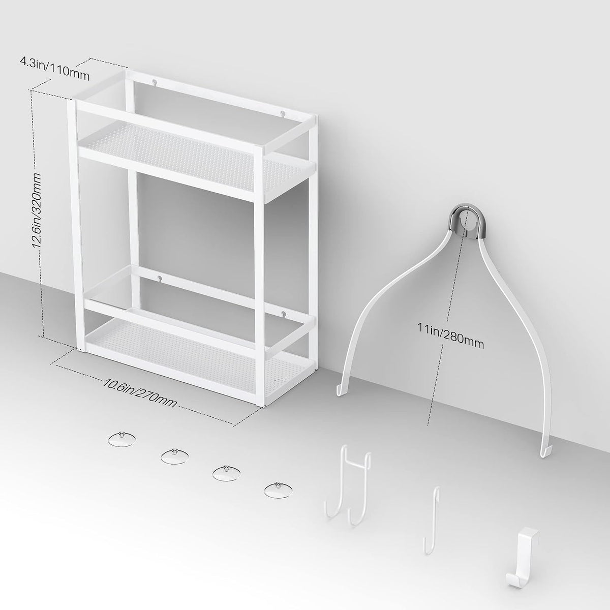 Meangood Shower Caddy 10.4" x 4.5" x 22.04" Hanging Shower Caddy Organizer Over Shower Head Big Capacity for Shampoo, Conditioner with Hooks for Razor/Sponge, White