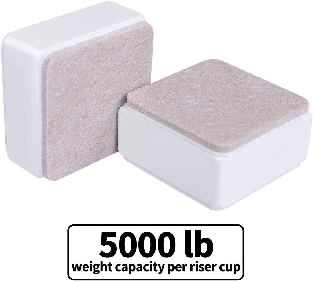 Ezprotekt 1.2 Inch Bed and Furniture Risers, Heavy Duty Square Sofa Tables Couch Chair Risers, Width 2.4"-Adds 1.2" Height, Supports 20,000 lbs, Protect Carpet & Floors from Scratches (4 Pack, White)