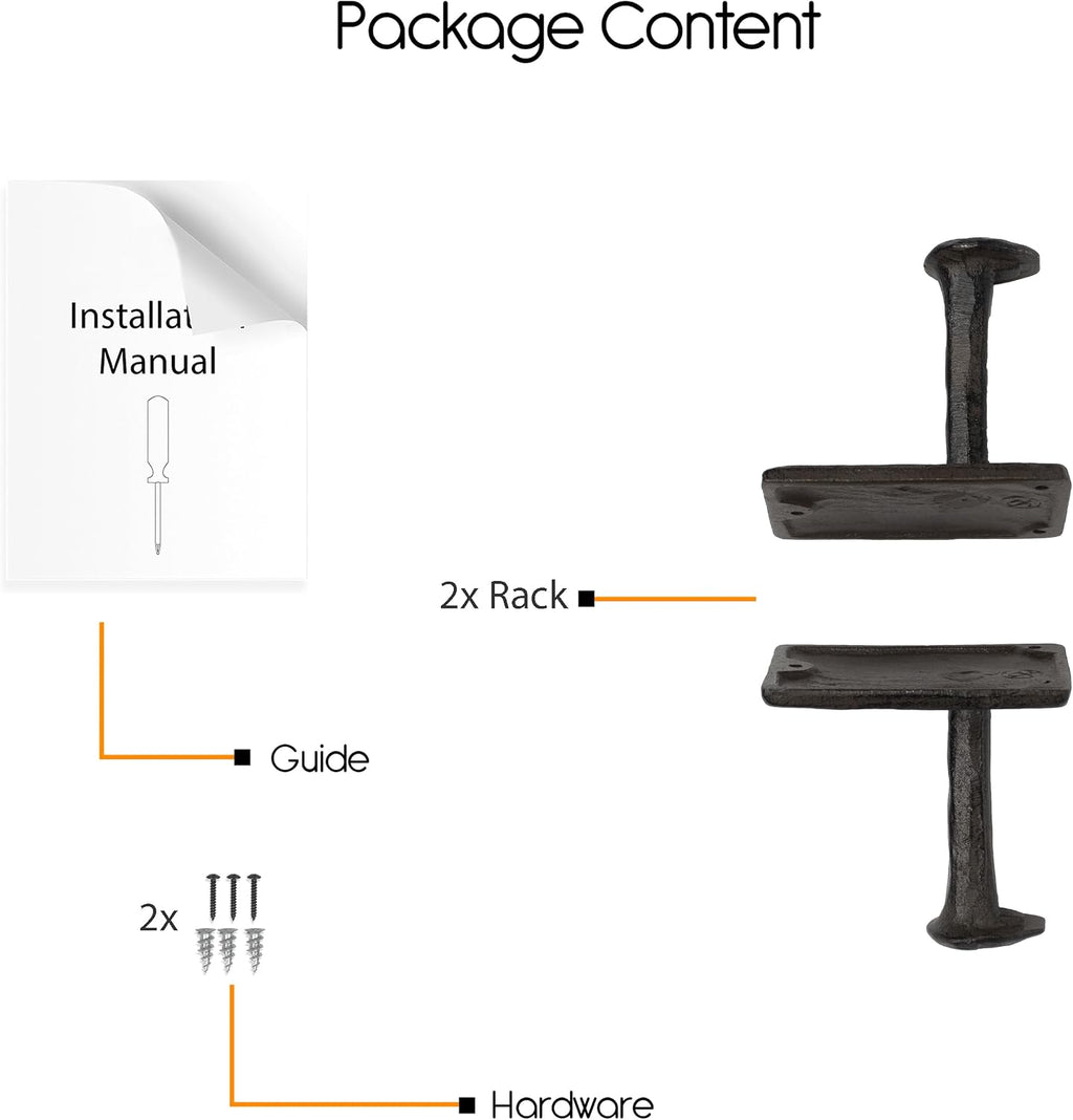 Rustic State Billow Wall Mount Cast Iron Hooks, Black, Set of 2