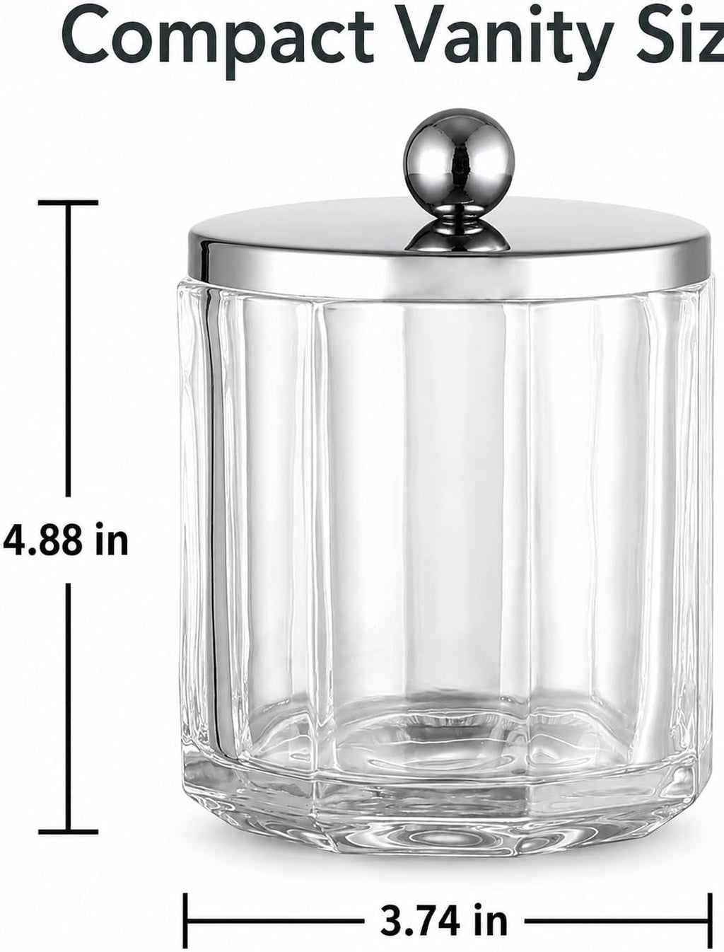 Clear Transparent Apothecary Octagional Shaped Glass Canister Jar With Silver/Chrome Metal Lid Cover for Bathroom Organization, Cotton Balls, Q Tips, and Small Accessories, Bath Storage