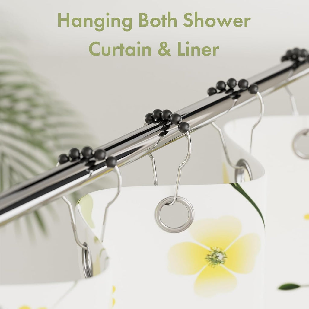 Amazer Black Shower Curtain Hooks, Decorative Rust Proof Acrylic Balls Shower Curtain Hooks, Stainless Steel Shower Hooks for Shower Curtain Bathroom Shower Hooks-Set of 12