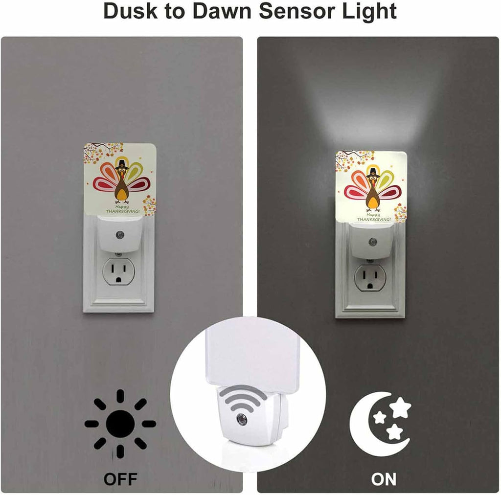 LED Night Light Plug into Wall with Dusk to Dawn Light Sensor White Energy Efficient Thanksgiving Turkey Happy Nightlight for Bedroom Bathroom Hallway Living Room Kitchen
