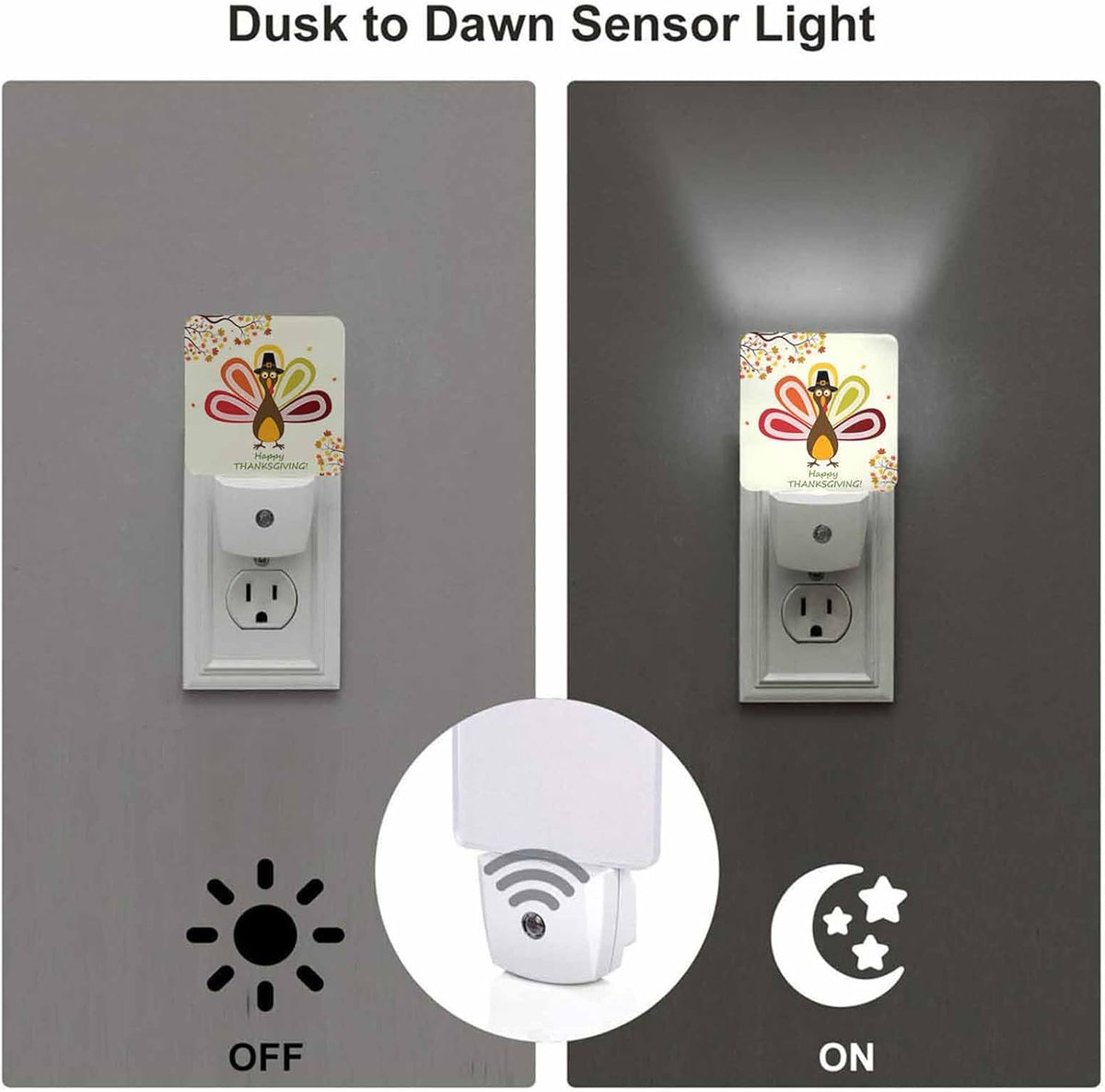 LED Night Light Plug into Wall with Dusk to Dawn Light Sensor White Energy Efficient Thanksgiving Turkey Happy Nightlight for Bedroom Bathroom Hallway Living Room Kitchen