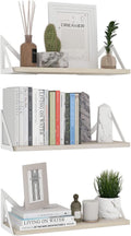 Wallniture Minori Floating Shelves for Wall Storage, Floating Bookshelf Set of 3, Bathroom and Kitchen Organizer Natural Wood Wall Shelves with White Brackets