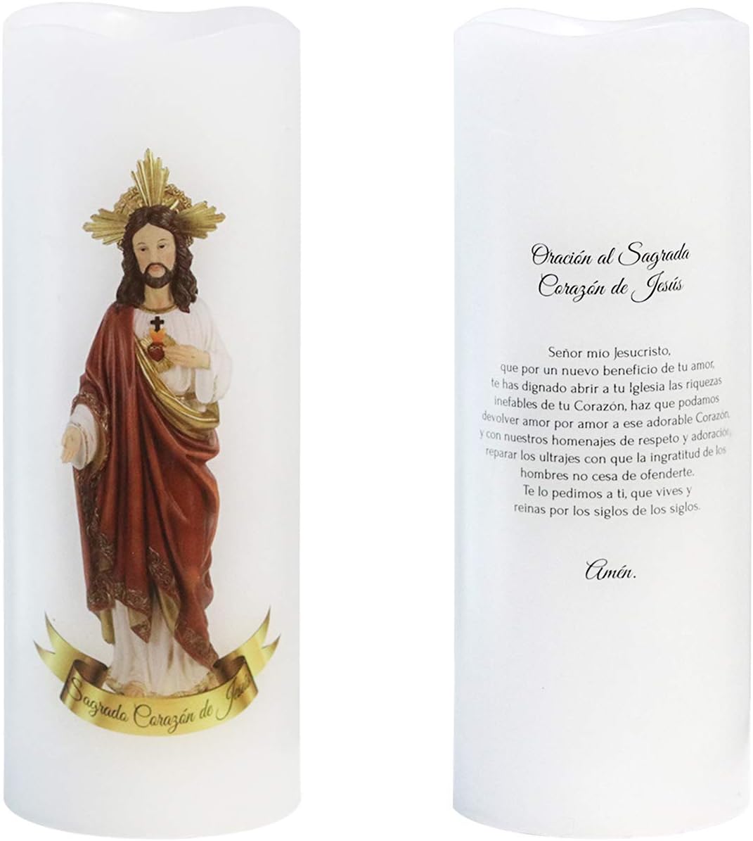 Wondise Sacred Heart of Jesus Picture Devotional Prayer Flameless Candle