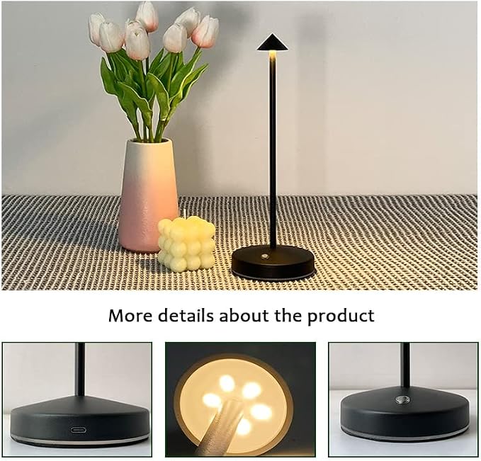 Cordless Table Lamps,Rechargeable Led Touch Bar Lamp, Portable Battery Desk Lamp,2 Level Brightness Dimmable Night Light,Minimalist Design, for Living Room/Restaurant/Couple Dinner/(Black)