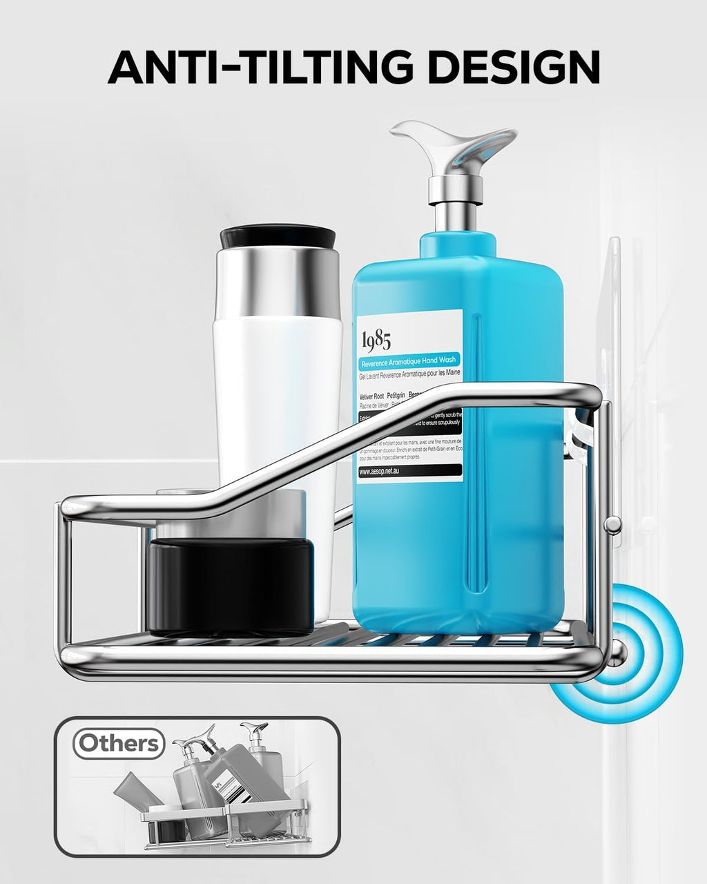 Nieifi Shower Caddy Shelf with Hooks Storage Rack Organizer Adhesive Stainless Steel without Drilling for Bathroom, Lavatory, Washroom, Restroom, Shower, Toilet, Kitchen (Sliver, 3 Pack)