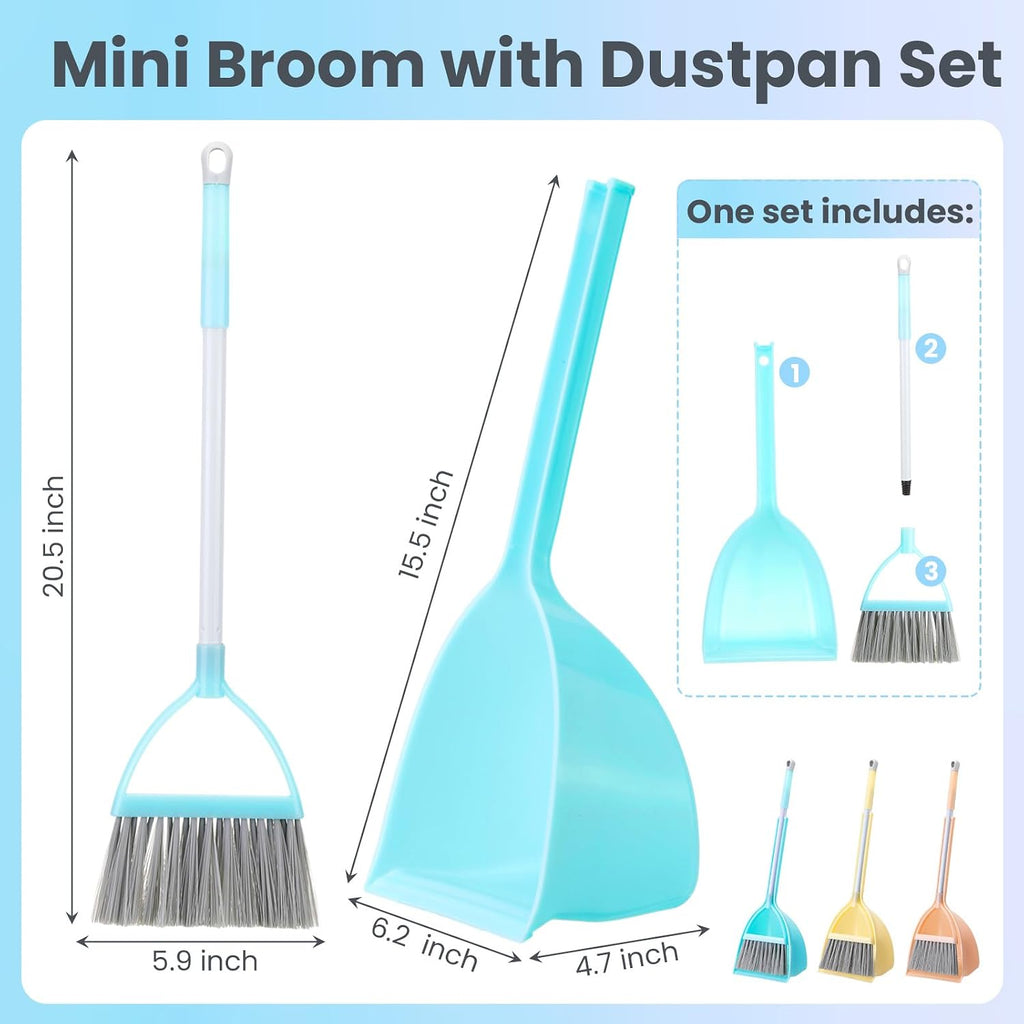 Roshtia 3 Pcs Mini Broom and Dustpan Set for Kids,Yellow, Red, Green