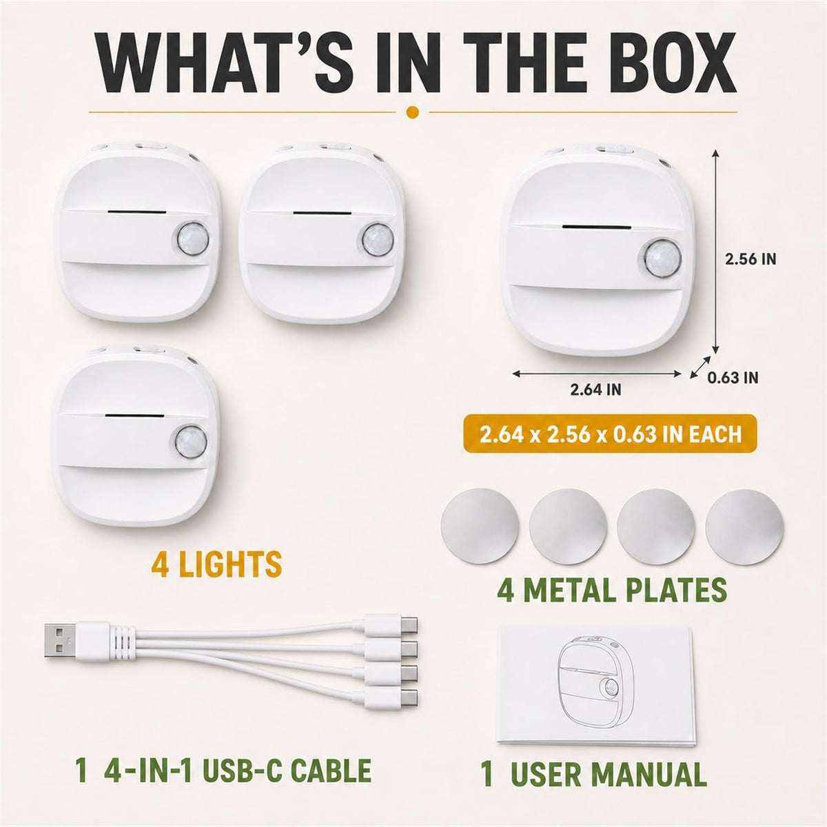 L LOHAS LED Motion Sensor Light Indoor, Rechargeable Night Lights 4-Pack