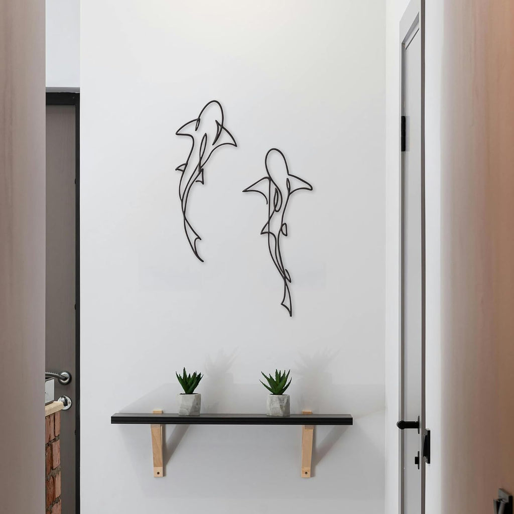 Xedatric Metal Fish Wall Art Shark Decor Set of 2 Black